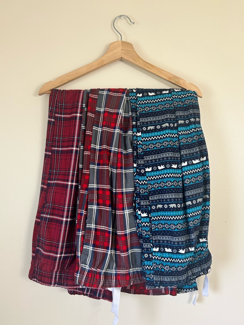 Bundle of 3 Pyjama Pant Soft Red, Burgundy Plaid and Blue Print Lounge Pants | M